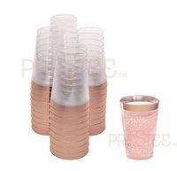 Rose Gold Plastic Cups | 12 oz. 50 Pack | Hard Clear Plastic Cups | Disposable Party Cups | Fancy Wedding Tumblers | Nice Rose Gold Rim Plastic Cups | Elegant Decoration Cups | Plastic Tumblers Bulk