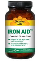 Country Life - Iron Aid, with Vitamins C, B-12, and Folic Acid - 60 Tablets