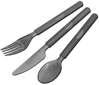60 Premium Plastic Silverware Set Bulk Heavy Duty Fancy Cutlery Set Reusable Disposable Plastic Silverware-20 forks,20 spoons,20 knives for Wedding, Party, Camping Black Hard Matte Luxury Silverware (Clear Grey, 60)