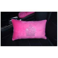 Siyibb 1 Pc Car Seat Lumbar Back Support Cushion with Crystal Crown Decor - Pink
