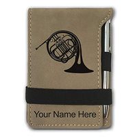 Mini Notepad, French Horn, Personalized Engraving Included (Light Brown)
