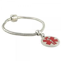 N Style ID Pan-Dorra PRE-Engraved “ON Blood THINNER” Stylish Medical ID Bracelet - Round Red Alert Charm 8.50