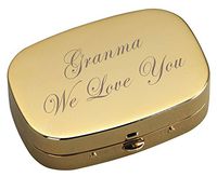 Personalized Gold Pill Box, Engraved Pill Case, Custom 3 Compartment Pharmaceutical Pocket Holder & Compact Mirror - Ships from USA