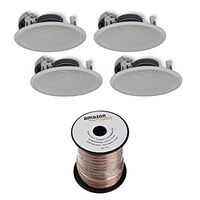 Yamaha NSIW360C 2-Way In-Ceiling Speaker System - White (4 Speakers + AmazonBasics Speaker Wire)