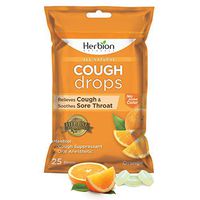Herbion Naturals Cough Drops with Natural Orange Flavor, 25 Count, Oral Anesthetic - Relieves Cough, Throat, Bronchial Irritation, Soothes Sore Mouth, for Adults and Children