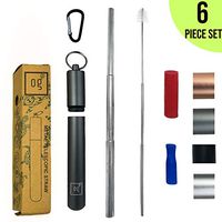 Reusable Collapsible Metal Drinking Straw by Green OG | 6 Piece Set with Brush Aluminum Case | Stainless Steel, Telescopic, Sustainable, Eco Friendly (Grey)