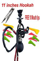 11" Premium 2 Hose Hookah - Pumpkin Hookah Glass Vase - with 10 mouth tips, and tonge (Black style 1)