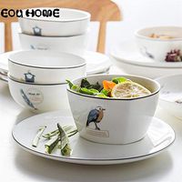 WWSHM 4Pce/Set Simple Tableware Rice Soup Bowls Children's Rice Bowls Household Personality Ceramics Square Bowl Kitchen Dinnerware (Diameter : Random 1Pce)