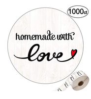 1000 Homedmade with Love Stickers-1.4 inch Wood Grain Round Labels.