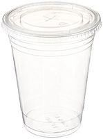 TTG Disposable Clear Plastic Cups with Flat Lids (100 Glasses & 100 Lids Pack/12 oz) | Crack-Resistant Drinking Glasses | 100% BPA-Free | Elegant Ultra-Clear Party Cup Set for Coffee, Boba Tea & More