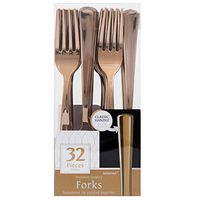 JAM PAPER Premium Utensils Party Pack - Plastic Forks - Metallic Rose Gold - 32 Disposable Forks/Box