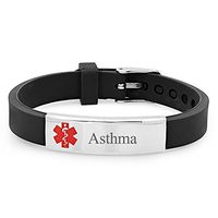 LiFashion LF Stainless Steel Silicone Rubber Chain Asthma Medical ID Health Alert Monitoring Systems Adjustable Bracelet for Men Women Kids