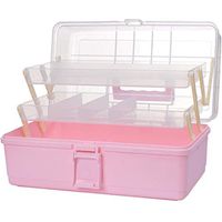 WOLFBUSH Plastic Medicine Box Oversize 3-Tier Family Emergency Kit Storage Organizer Multi-Functional Storage Box with Handle for Medicine Cosmetic, 33×18×17.5cm (Pink)
