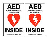 2 Pack of 4" Width x 6" Height, Vinyl, Red and Black on White Weatherproof AED Label,"AED Automated External Defibrillator Inside" by Defib Guy