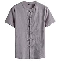 2019 Spring Summer Men's Solid Cotton Linen Blouse EDC Vintage Short Sleeve T Shirts Tops Blouse Tees Shirts (Gray, XXL)