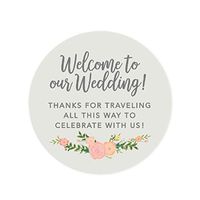 Andaz Press Out of Town Bags Round Circle Gift Labels Stickers, Welcome to Our Wedding Thanks for Traveling to Celebrate with Us, Classic Florals, 40-Pack, for Destination OOT Gable Boxes