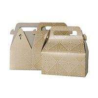 JAM PAPER Gable Gift Box with Handle - Small - 3 1/4 x 6 x 3 - Gold & Kraft Design - Sold Individually