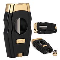 XIFEI Cigar Cutter, Stainless Steel V-Cut Cigar Cutter Built-in Cigar Puncher (Black Gold-2)