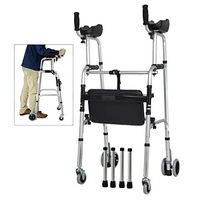 Autopeck Standard Walkers Rolling Wheel Aluminium Walker Foldable Adjustable Elderly Support Wheels Walking Frame Rest Equipped (4 Wheels+4 Walker Legs+seat)
