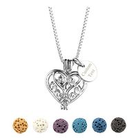 Top Plaza Personalized Custom Necklace Name Words Engraving Aromatherapy Essential Oil Diffuser Silver Locket Necklace W/6 Dyed Lava Stone Bead(Heart 1)
