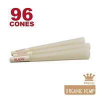 RAW 96 Organic King Size Hemp Cones - W Gallery Box - 109mm Pre Rolled Cones, 26mm Filter Tips, Pure Natural Unbleached Unrefined Rolling Papers, Bulk Pack Bundle, Compare Elements 110mm KS