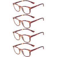 Reading Glasses 4 Pack Retro Round Frame Men and Women Plastic Glasses for Reading (4 Pack Tortoise, 6.0)