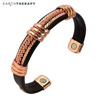 Chain Pattern Copper Leatherette Magnetic Healing Bracelet - Motorcycle Bracelet for Men and Women - Adjustable Sizing