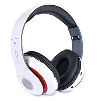 Altatac Bluetooth Rechargeable Over Ear Headset Foldable Wireless Wired Headphones with Memory Card Slot Built-in FM Tuner Microphone Audio Cable for Phone TV Computer MP3 Player - White
