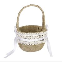 Tinksky Burlap Flower Basket for Wedding Ceremony Party - Delicate Lace Ribbon Decorated