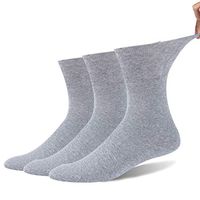 Forcool Diabetic Cotton Socks for Men Women, Seamless Toe Non Binding Wide Mid Calf Cushioned Cotton Edema Socks for Sensitive Swollen Feet and Legs, 3 Pairs Gray Large