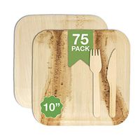 10 inch Compostable Plates Forks & Knives - Heavy Duty, Better than Bamboo Plates, Paper Plates, Banana Leaf Plates & Plastic Plates - Pressed Leaf Plates - Palm Leaf Plates