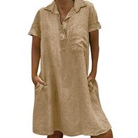 Women's Loose T Shirt Dresses, Ladies Summer Plus Size Casual Solid Button Dress with Pockets Beige