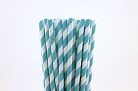 Aqua Blue Striped Paper Straws - Robins Egg Blue, Striped (50)