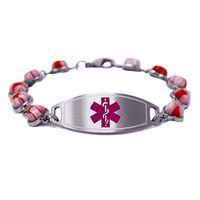 My Identity Doctor Womens Medical ID Bracelet with Free Engraving - 1.2cm Steel & Glass Hearts - Purple - Wrist Size 7.5 Inch