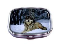 Top A Wolf Custom Personalized Square Pill Box Decorative Box Vitamin Container Pocket Or Wallet (Wolf-5)