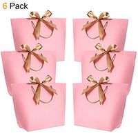Gift Bags with Handles- WantGor 15.8x11x4.7inch Paper Party Favor Bag Bulk with Bow Ribbon for Birthday Wedding/Bridesmaid Celebration Present Classrooms Holiday(Pink, Extra Large- 6 Pack)
