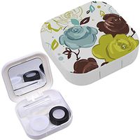 Portable Contact Lens Case Box Travel Kit Mirror + Bottle + Tweezers Container Holder [ Elegance Floral ]
