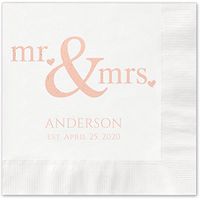 Canopy Street Mr and Mrs Hearts Personalized Luncheon Napkins - 100 White Paper Coined Napkins with a Choice of foil. 6 1/2'' x 6 1/2'' Folded, Made in The USA