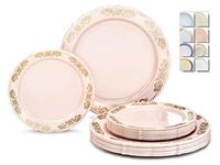 " OCCASIONS" 120 Plates Pack,(60 Guests) Vintage Wedding Party Disposable Plastic Plates -60 x 10.25'' Dinner+60 x 7.5'' Salad/Dessert Plate (Portofino Light Pink/Blush with Gold)