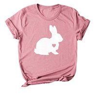 Eoeth Plus Size Women Easter Bunny Tops T-Shirt Funny Casual Short Pullover Sleeve Summer Blouse Shirts Tees Tracksuits Pink