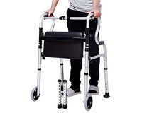Folding Walker for Seniors - Adjustable Walkers with Seat,Wheels & Hand Grip - Lightweight Bath Chair for Woman & Men - Supports up to 220 lbs