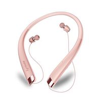 Bluetooth Headphones Retractable, LSCHARM Sport Wireless Stereo Neckband Headset Retractable Earbuds Noise Cancelling with Mic (Rose Gold)