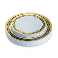 Posh Setting Royal Collection Combo Pack China Look White, Black and Gold Plastic Plates,(Includes 20 10.25'' Dinner Plates and 20 7.25'' Salad Plates),Disposable Plastic Dinnerware