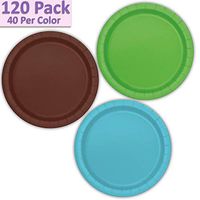 120 Paper Dessert Plates (7") - Lime Green, Brown, Aqua - 40 Per Color, 3 Colors - Great Assortment for Birthday Parties, Weddings, Holidays, Baby Shower, Celebrations, and more