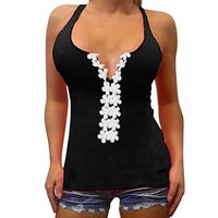 Aniywn Lace Floral Vest Top Blouse Women's Summer Sleeveless Stylish Sexy Tank Vest T-Shirt Plus Size Black