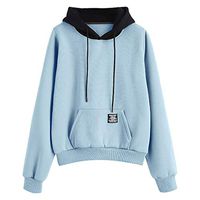 HNTDG Women Long Sleeve Color Block Patchwork Pullover Hoodie Drawstring Sweatshirt with Pocket Blouse Top Blue