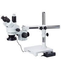AmScope 3.5X-45X Boom Stand Trinocular Zoom Stereo Microscope with 144-LED Ring Light