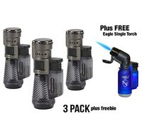 Vertigo by Lotus Cyclone Triple Torch Cigar Lighter Charcoal 3 Pack Plus Free Lighter