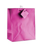 12-PC Solid Color Gift Bags, Matt Laminated, Hot Pink Color