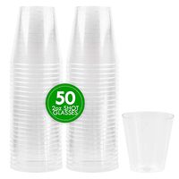 Plasticpro 2 oz Shot Glasses Crystal Clear Disposable Hard Plastic Shot Cups - Tumblers, Great for Whiskey, Jello, Shots, Tasting, Sauce, Dips, Samples Pack of 50